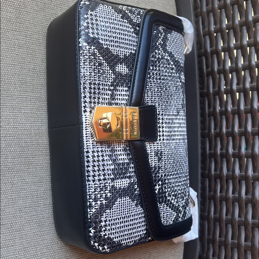 NWT Brahmin ROSA in BLACK SPARK Snake-Embossed Bag - Picture 4 of 14